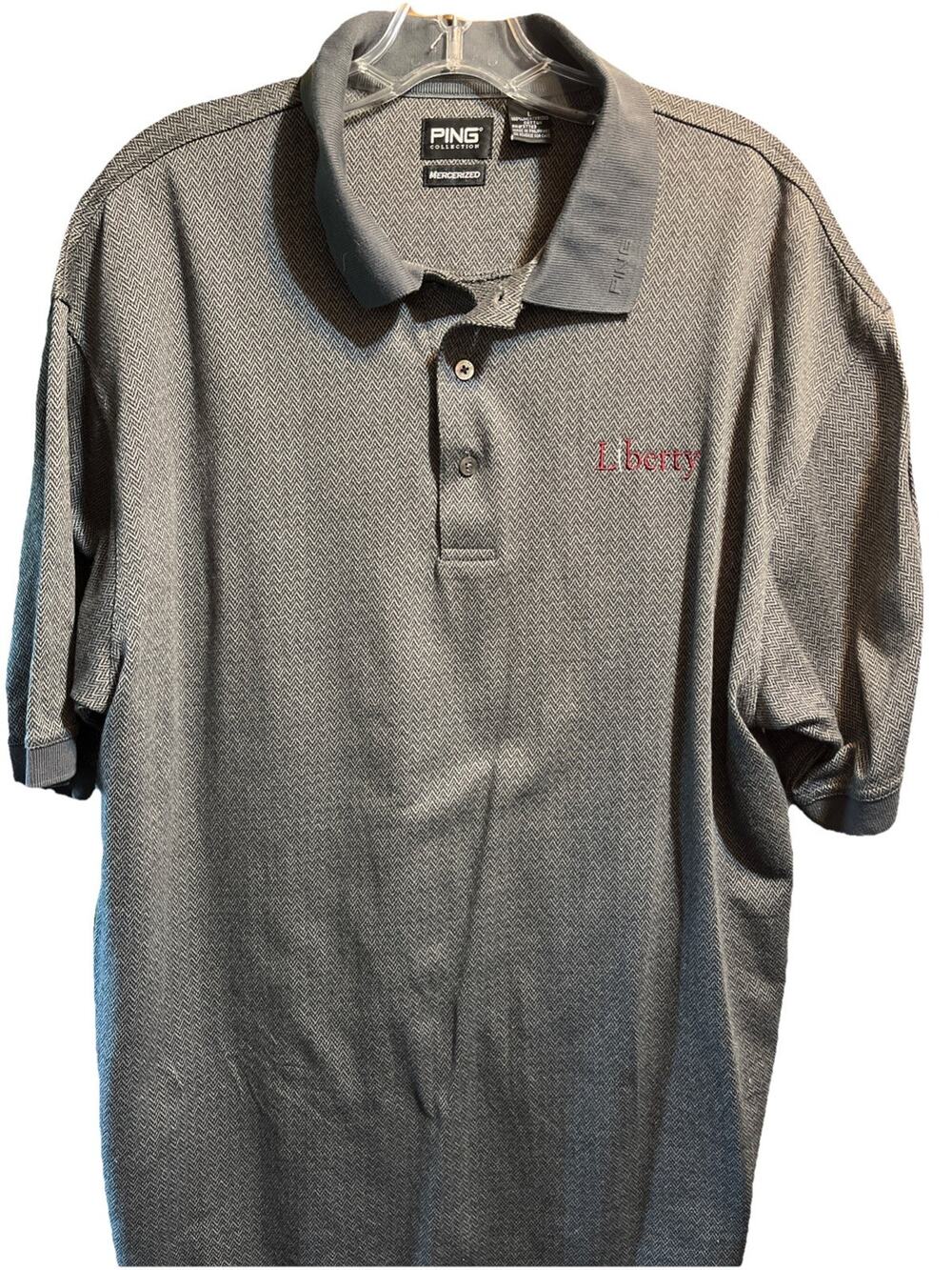 Ping Vintage Shirt Mens Large Polo Gray Liberty Short Sleeve 1/4 Button Cotton